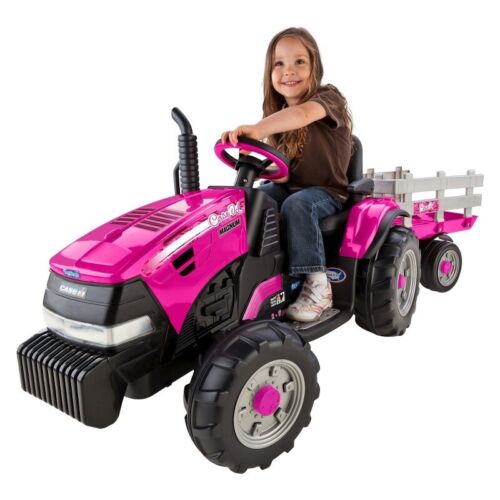 Peg Perego 12V Case IH Magnum Tractor with Trailer Electric Ride-On - Rose