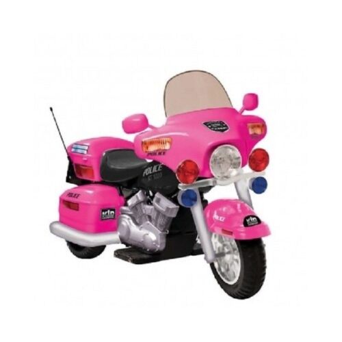 12V Pink Electric Police Motorcycle Toy for Kids - Battery Powered Ride-On Bike