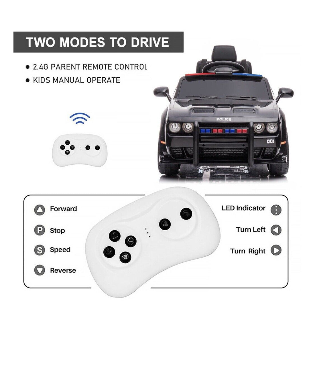 Ultimate Dodge Challenger SRT Hellcat Police Car 12V Kids Ride On Toy
